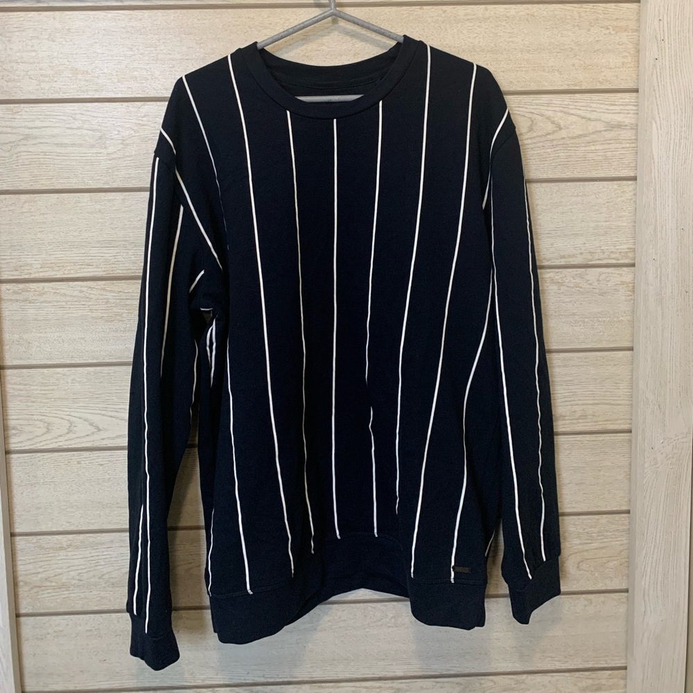 Denim & Flower Ricky Singh Striped Sweatshirt Men’s Extra Large Navy Blue White